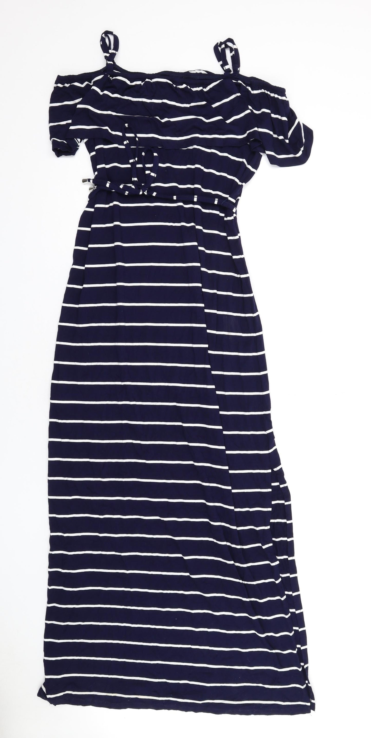 Oasis Womens Blue Striped Viscose Maxi Size S Square Neck Pullover