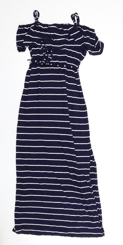 Oasis Womens Blue Striped Viscose Maxi Size S Square Neck Pullover