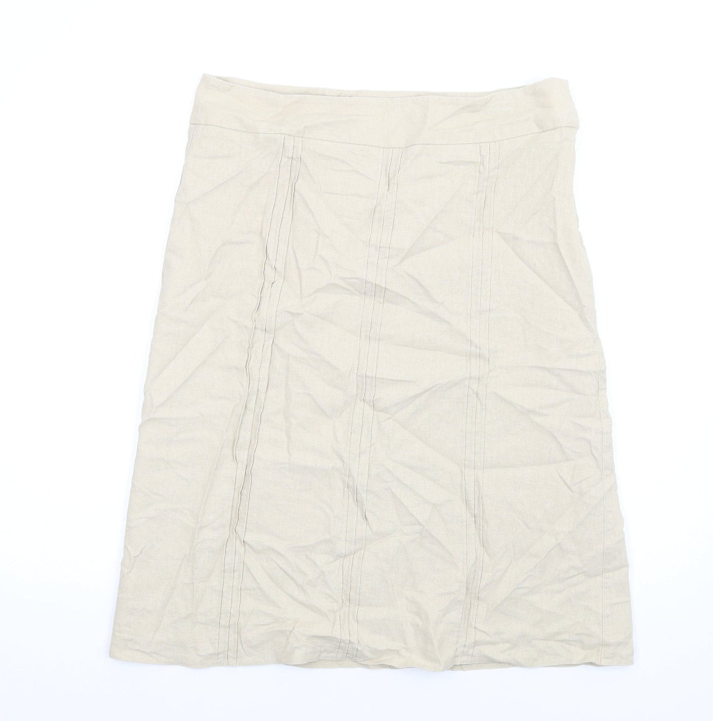 BHS Womens Beige Linen A-Line Skirt Size 12 Zip