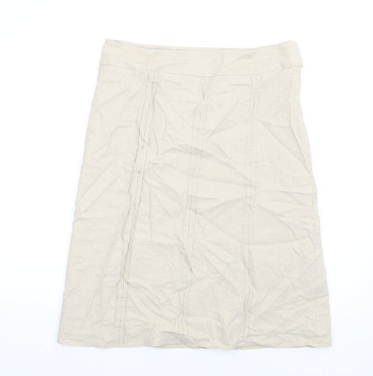BHS Womens Beige Linen A-Line Skirt Size 12 Zip