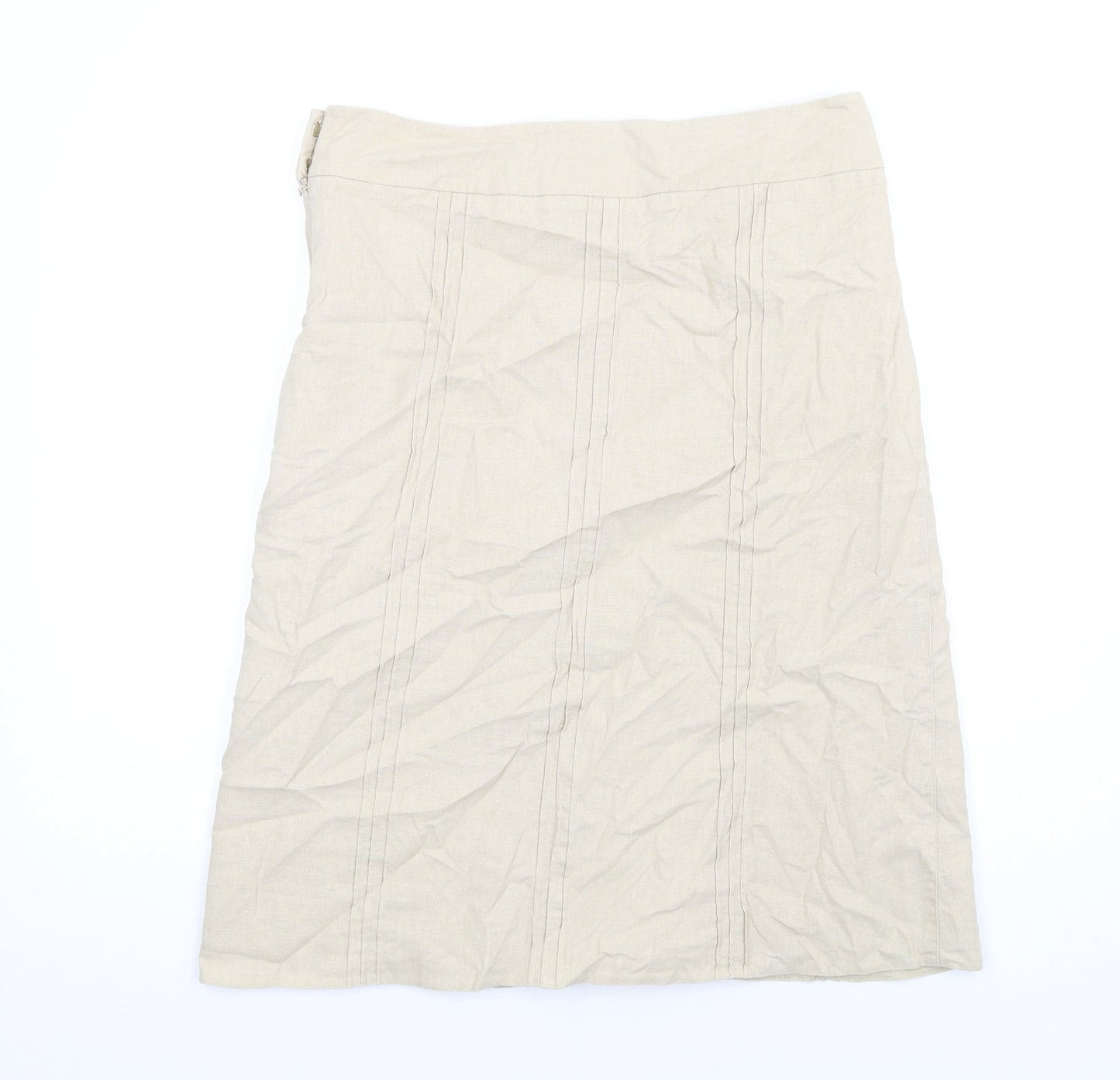 BHS Womens Beige Linen A-Line Skirt Size 12 Zip