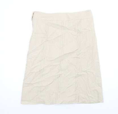 BHS Womens Beige Linen A-Line Skirt Size 12 Zip