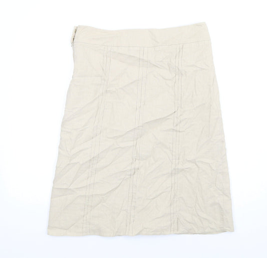 BHS Womens Beige Linen A-Line Skirt Size 12 Zip