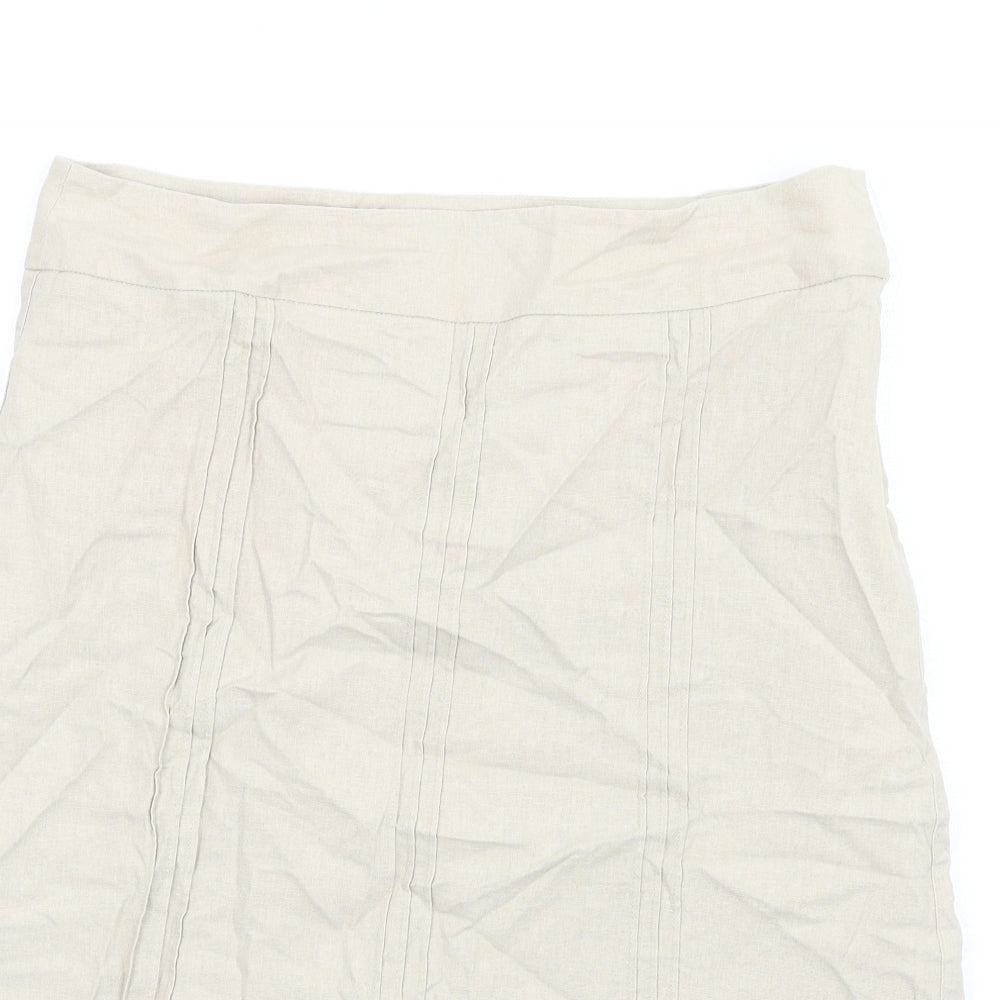 BHS Womens Beige Linen A-Line Skirt Size 12 Zip