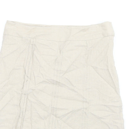 BHS Womens Beige Linen A-Line Skirt Size 12 Zip