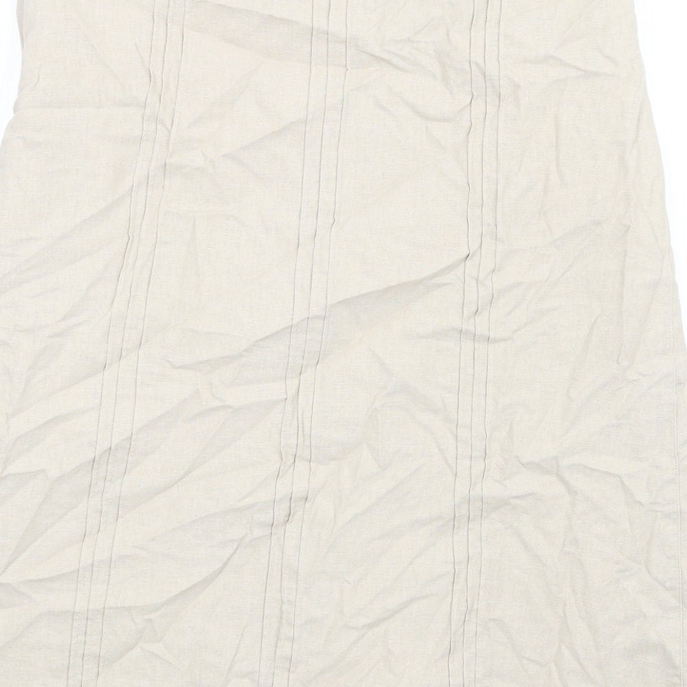 BHS Womens Beige Linen A-Line Skirt Size 12 Zip