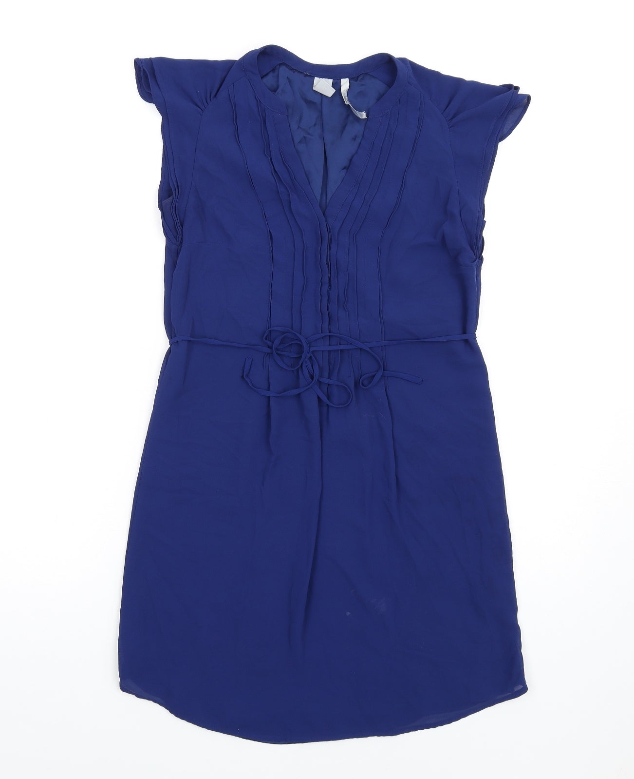 H&M Womens Blue Polyester A-Line Size 6 V-Neck Button