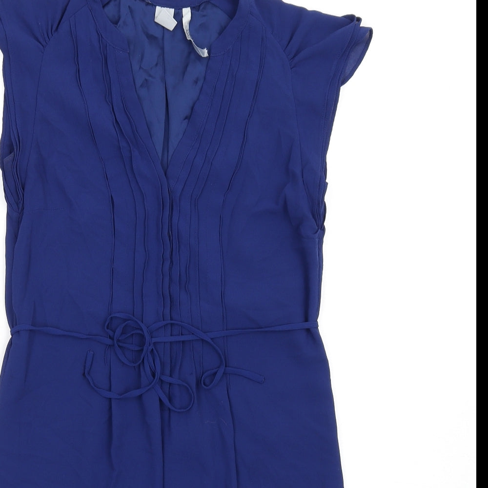 H&M Womens Blue Polyester A-Line Size 6 V-Neck Button