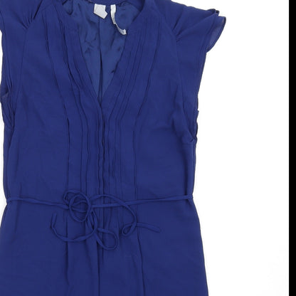 H&M Womens Blue Polyester A-Line Size 6 V-Neck Button