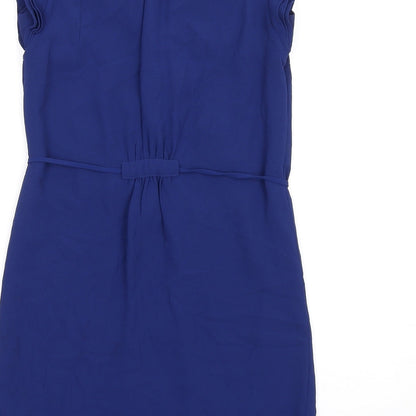 H&M Womens Blue Polyester A-Line Size 6 V-Neck Button