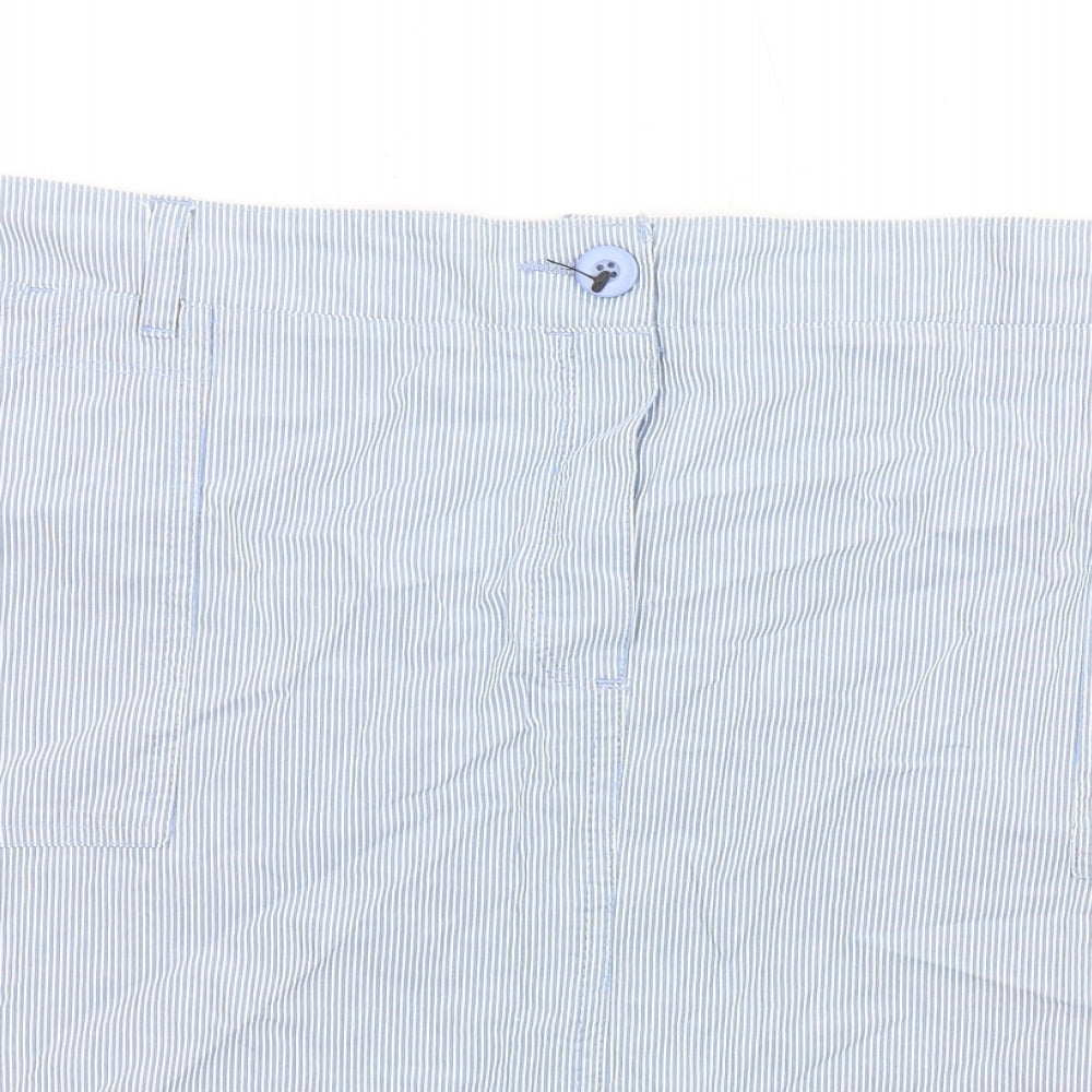Authentic Womens Blue Striped Cotton A-Line Skirt Size 20 Zip