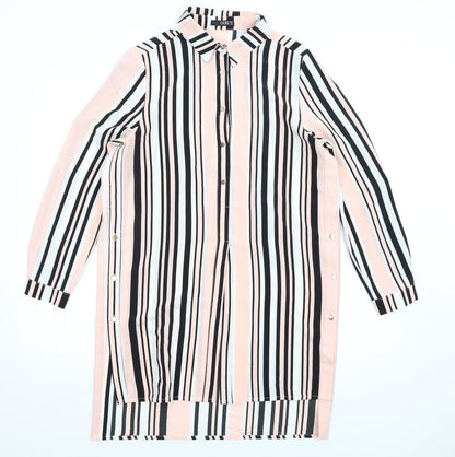 Quiz Womens Pink Striped Polyester Shirt Dress Size 10 Collared Button