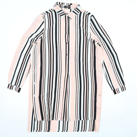 Quiz Womens Pink Striped Polyester Shirt Dress Size 10 Collared Button