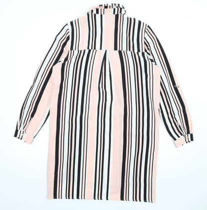 Quiz Womens Pink Striped Polyester Shirt Dress Size 10 Collared Button