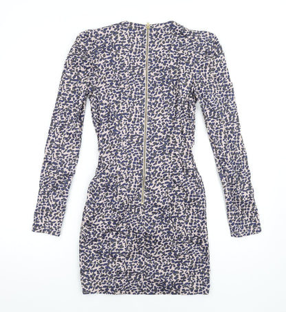 French Connection Womens Multicoloured Geometric Cotton Bodycon Size 8 V-Neck Zip