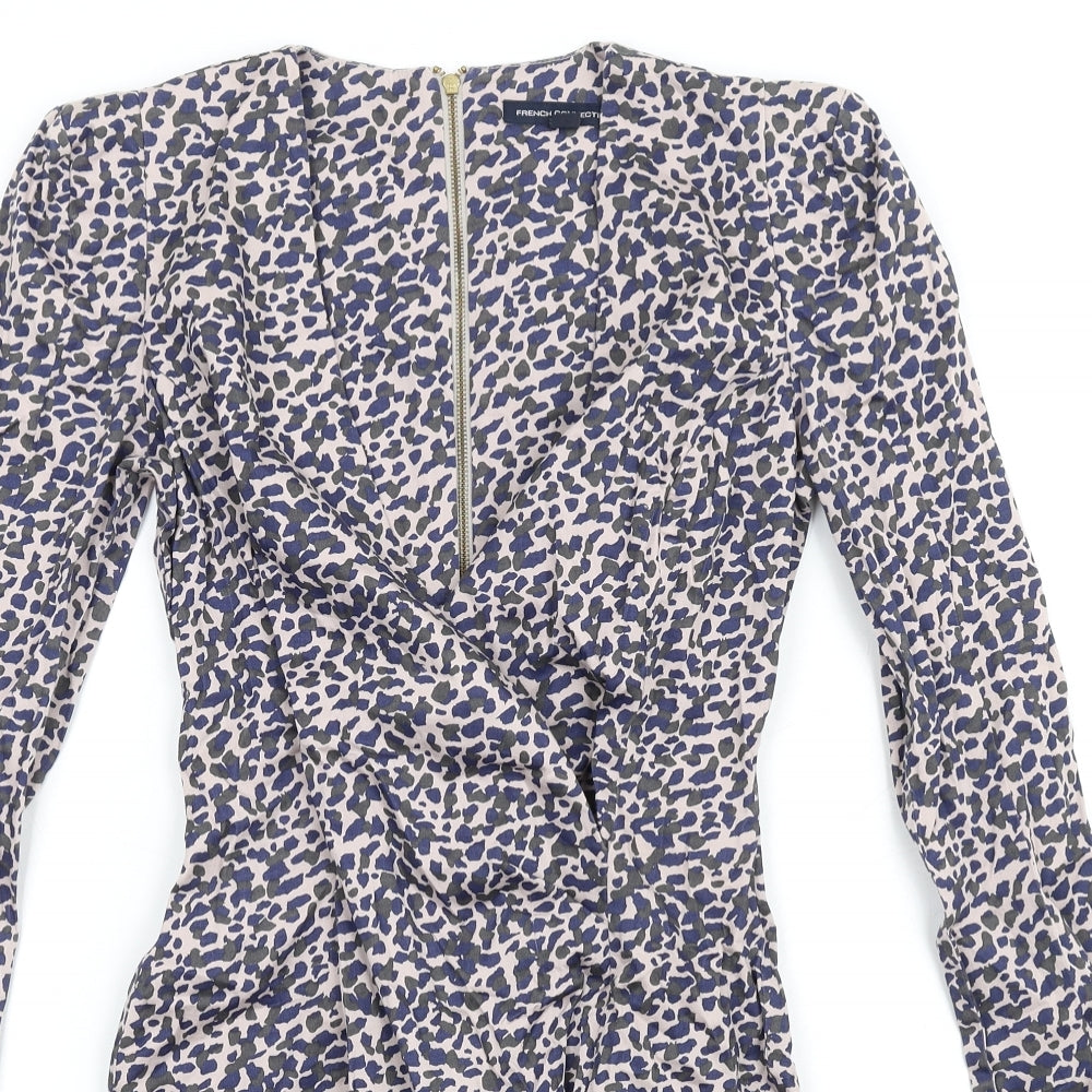 French Connection Womens Multicoloured Geometric Cotton Bodycon Size 8 V-Neck Zip