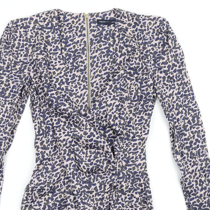 French Connection Womens Multicoloured Geometric Cotton Bodycon Size 8 V-Neck Zip