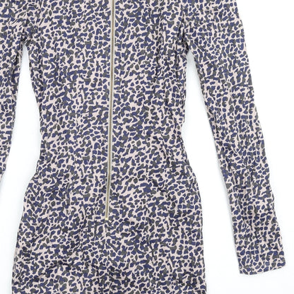 French Connection Womens Multicoloured Geometric Cotton Bodycon Size 8 V-Neck Zip