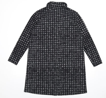 Mango Womens Black Geometric Polyester Shirt Dress Size L Collared Pullover