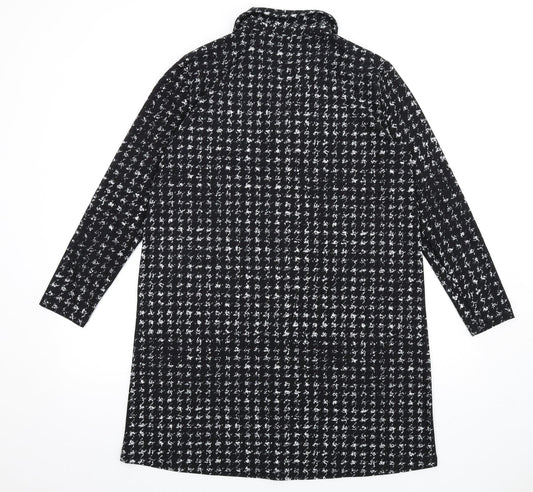 Mango Womens Black Geometric Polyester Shirt Dress Size L Collared Pullover