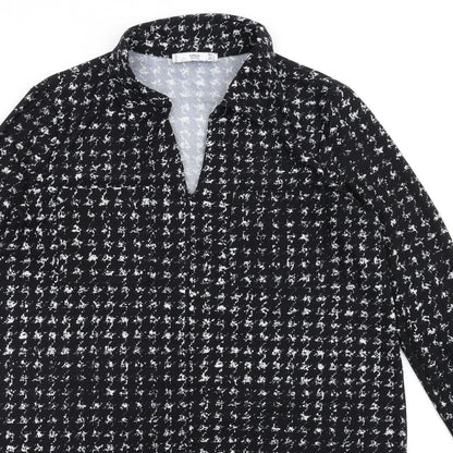 Mango Womens Black Geometric Polyester Shirt Dress Size L Collared Pullover