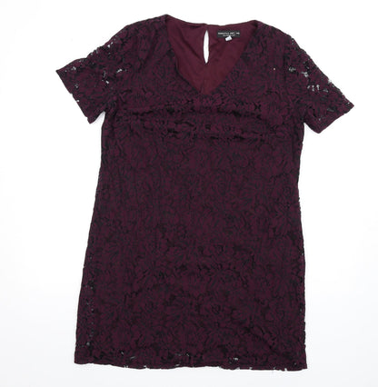 Dorothy Perkins Womens Purple Nylon A-Line Size 16 V-Neck Button
