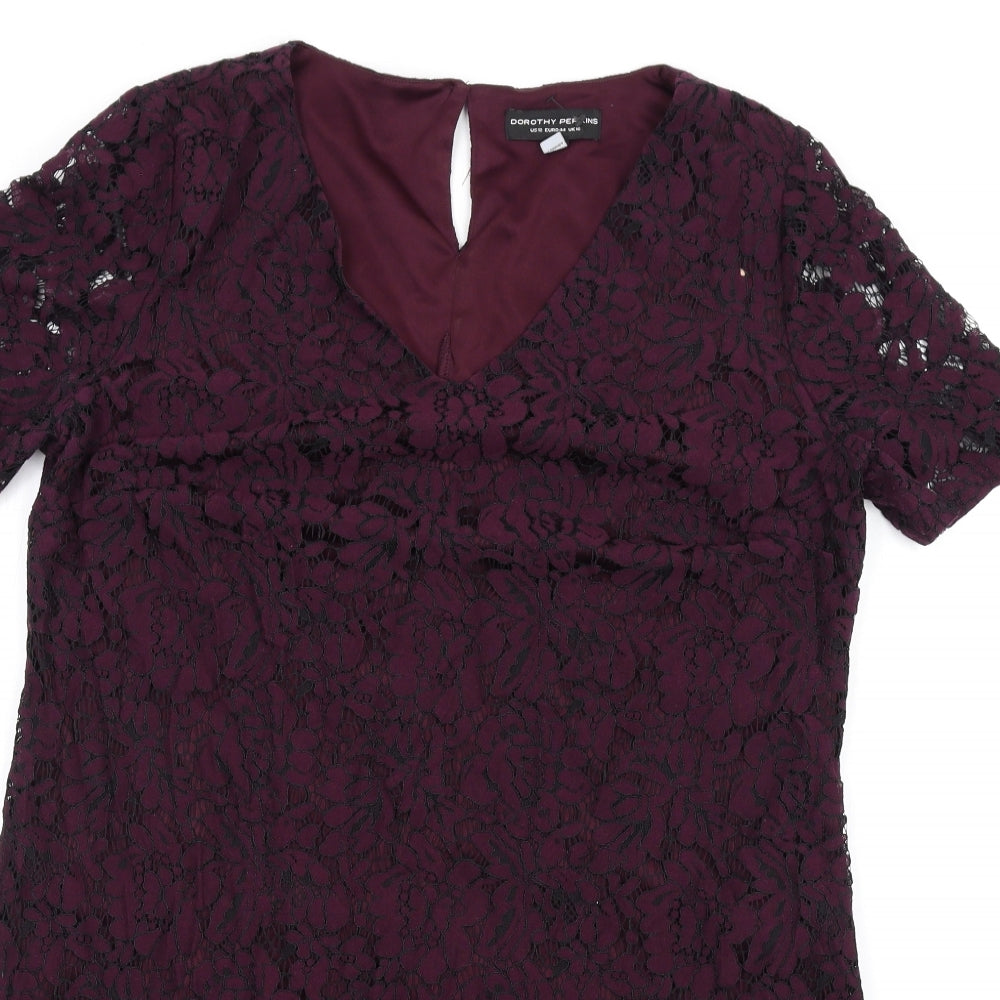 Dorothy Perkins Womens Purple Nylon A-Line Size 16 V-Neck Button