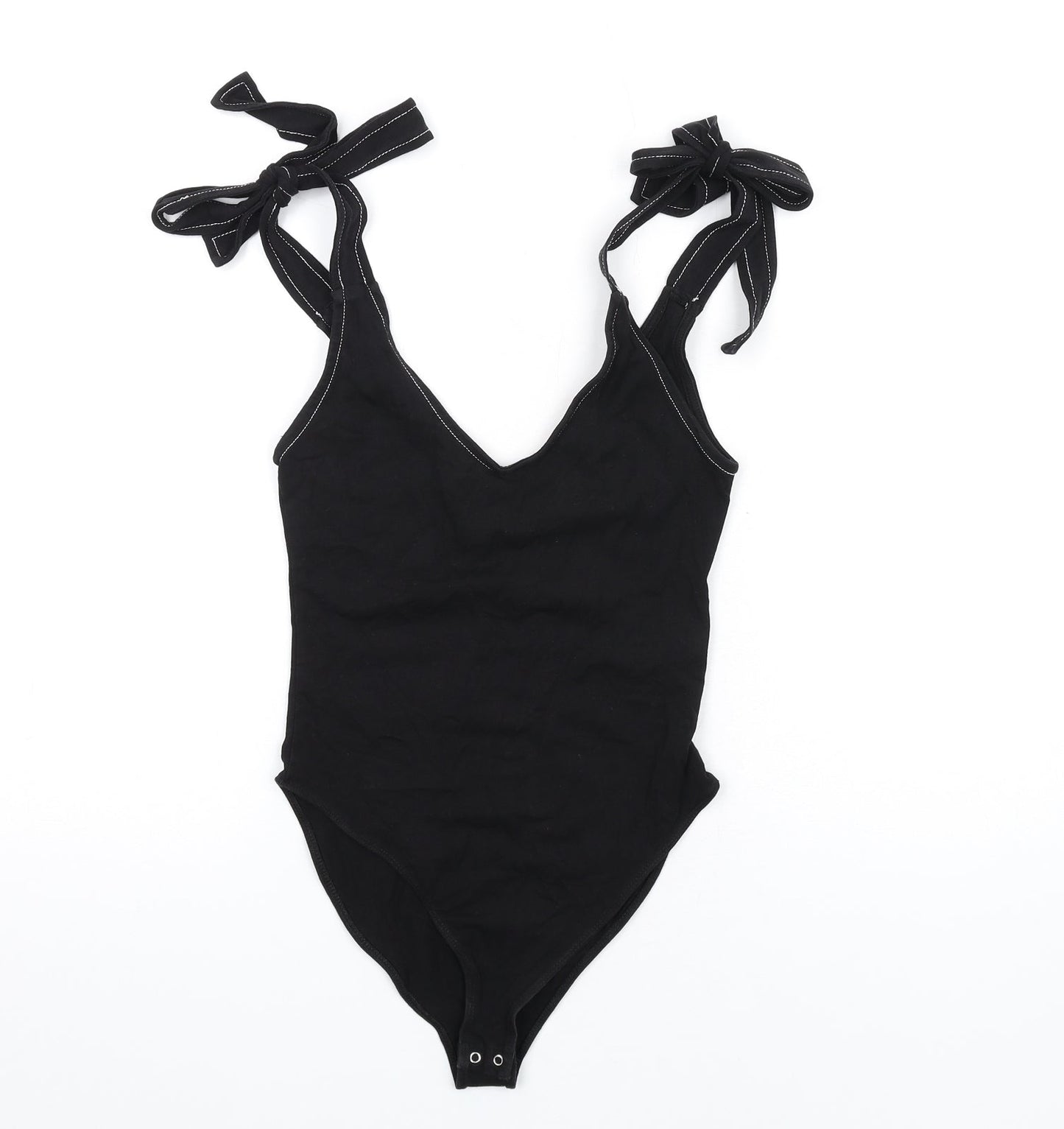 FOREVER 21 Womens Black Cotton Bodysuit One-Piece Size S Snap