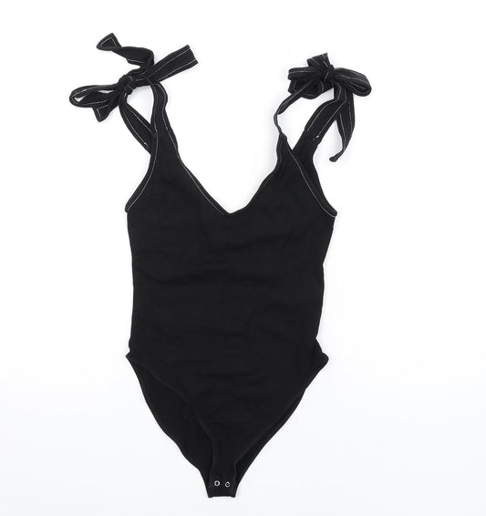 FOREVER 21 Womens Black Cotton Bodysuit One-Piece Size S Snap