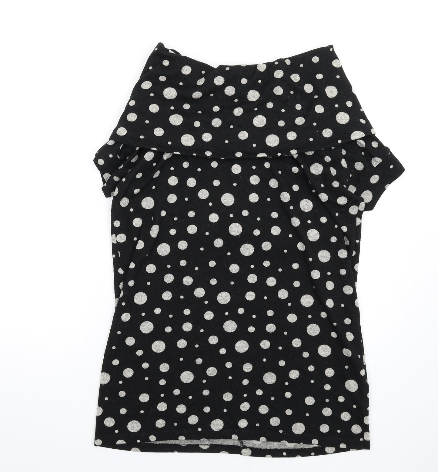 Uno Womens Black Polka Dot Acrylic A-Line Size XL Roll Neck Pullover