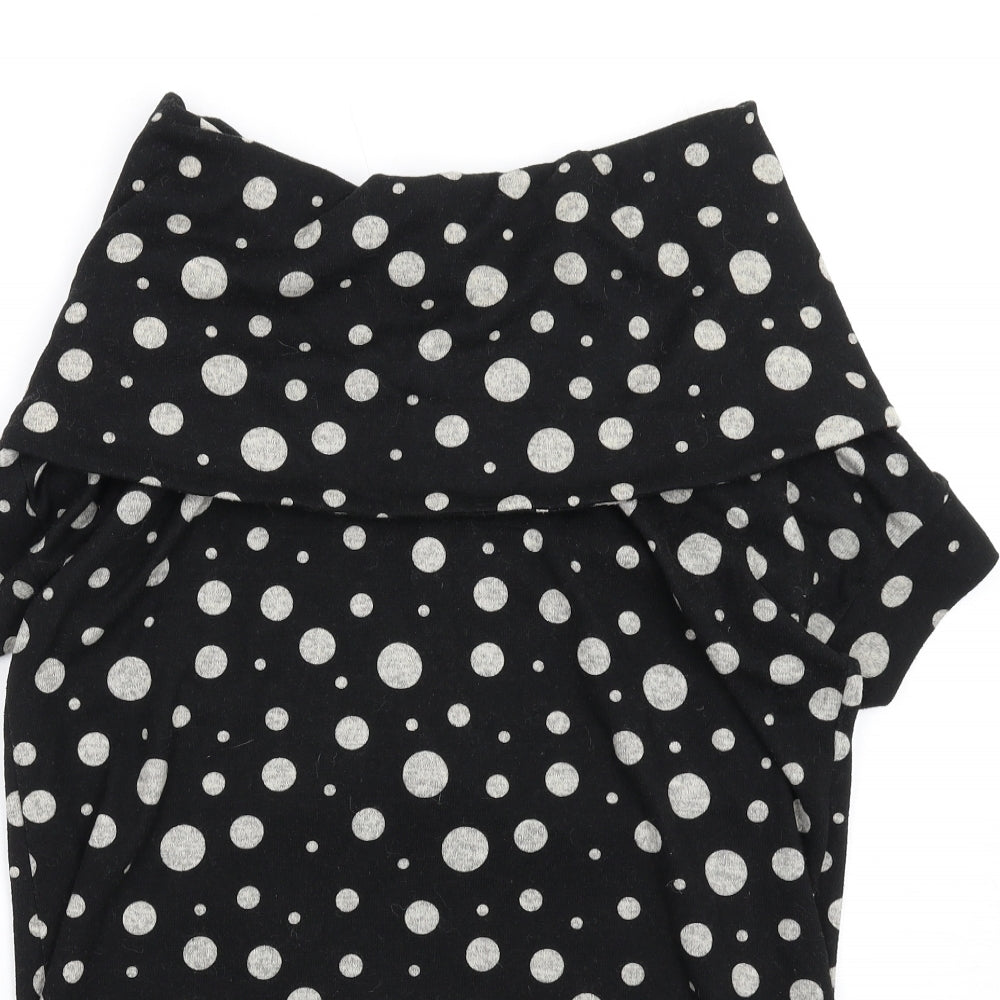 Uno Womens Black Polka Dot Acrylic A-Line Size XL Roll Neck Pullover