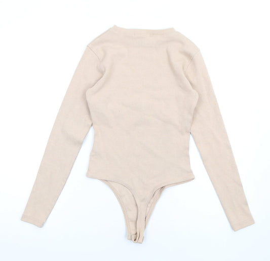 Missguided Womens Beige Polyester Bodysuit One-Piece Size 6 Snap