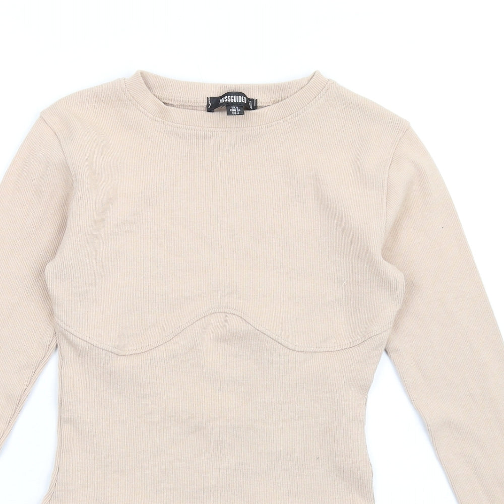 Missguided Womens Beige Polyester Bodysuit One-Piece Size 6 Snap