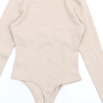 Missguided Womens Beige Polyester Bodysuit One-Piece Size 6 Snap