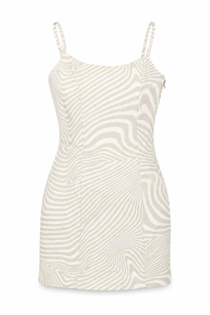 H&M Womens Beige Geometric Cotton Mini Size 6 Scoop Neck Zip