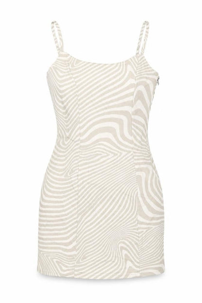 H&M Womens Beige Geometric Cotton Mini Size 6 Scoop Neck Zip