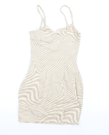 H&M Womens Beige Geometric Cotton Mini Size 6 Scoop Neck Zip