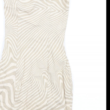 H&M Womens Beige Geometric Cotton Mini Size 6 Scoop Neck Zip