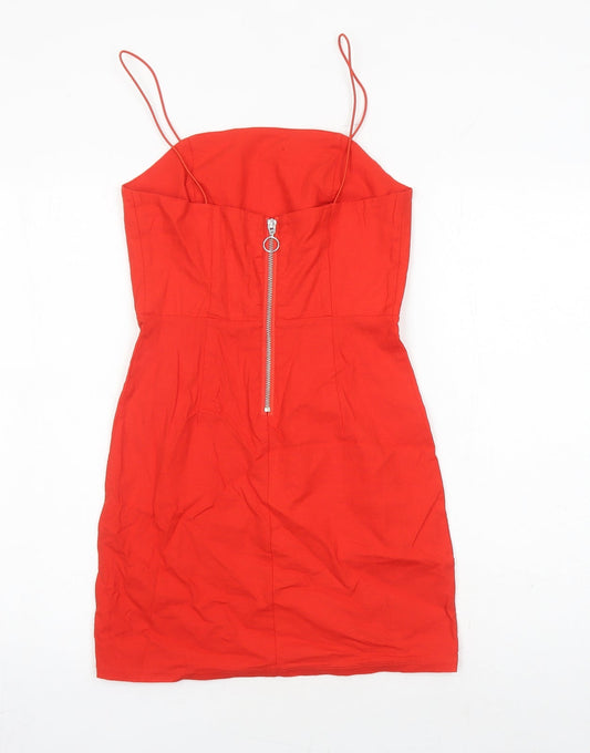 Urban Outfitters Womens Red Linen Mini Size XS Square Neck Zip