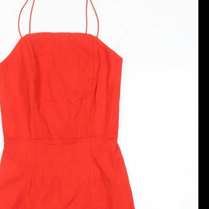 Urban Outfitters Womens Red Linen Mini Size XS Square Neck Zip