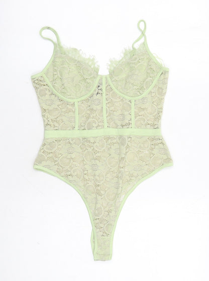 Naanaa Womens Green Floral Polyester Bodysuit One-Piece Size 10 Snap