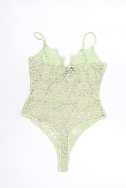 Naanaa Womens Green Floral Polyester Bodysuit One-Piece Size 10 Snap