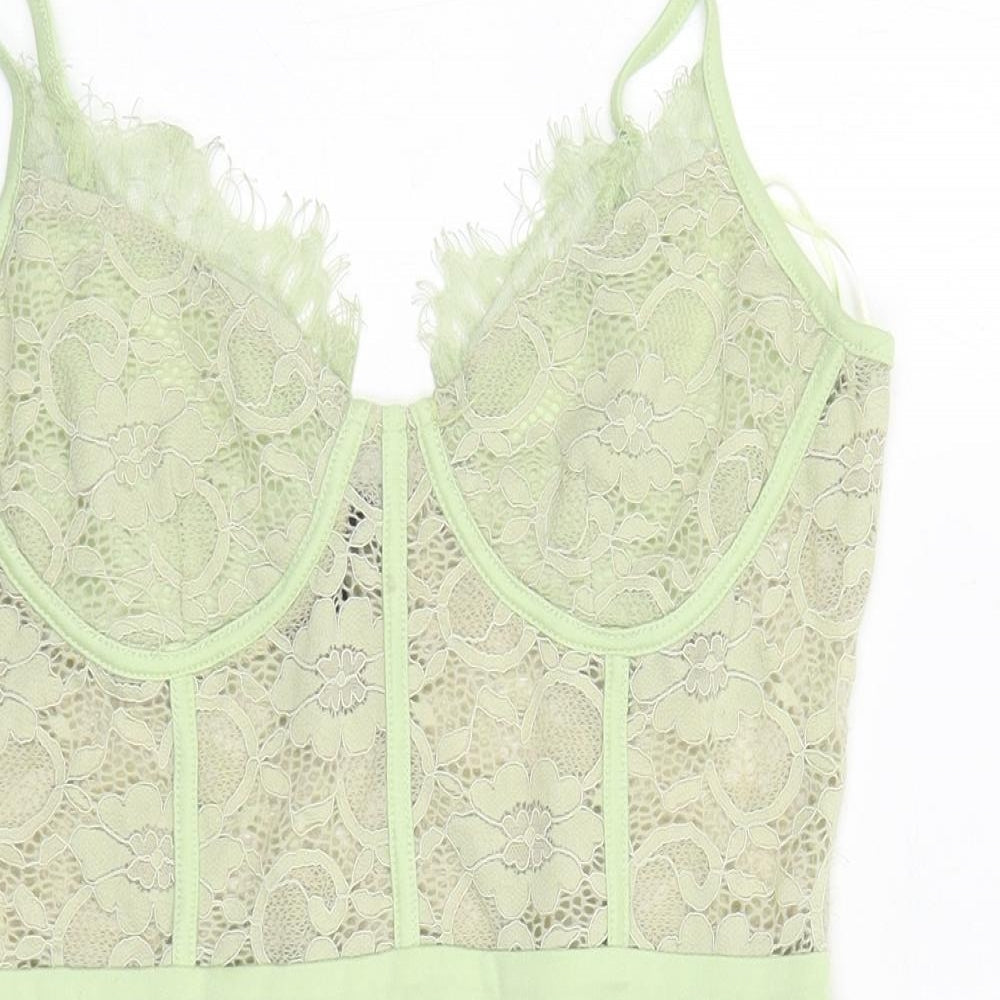 Naanaa Womens Green Floral Polyester Bodysuit One-Piece Size 10 Snap