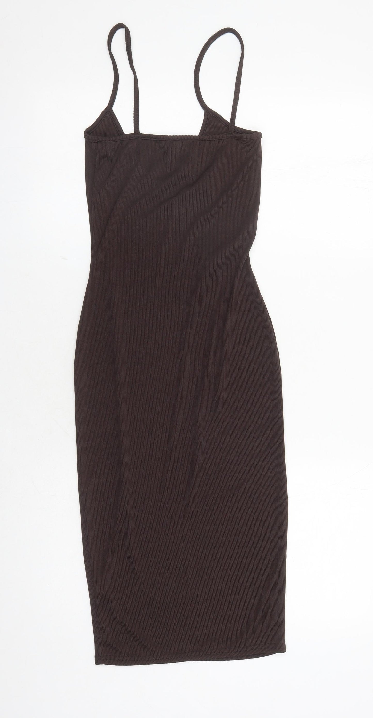 PRETTYLITTLETHING Womens Brown Polyester Bodycon Size 4 V-Neck Pullover