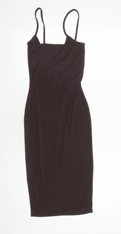 PRETTYLITTLETHING Womens Brown Polyester Bodycon Size 4 V-Neck Pullover