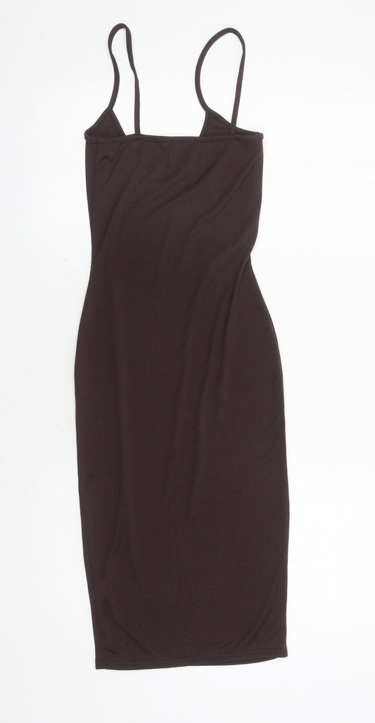 PRETTYLITTLETHING Womens Brown Polyester Bodycon Size 4 V-Neck Pullover