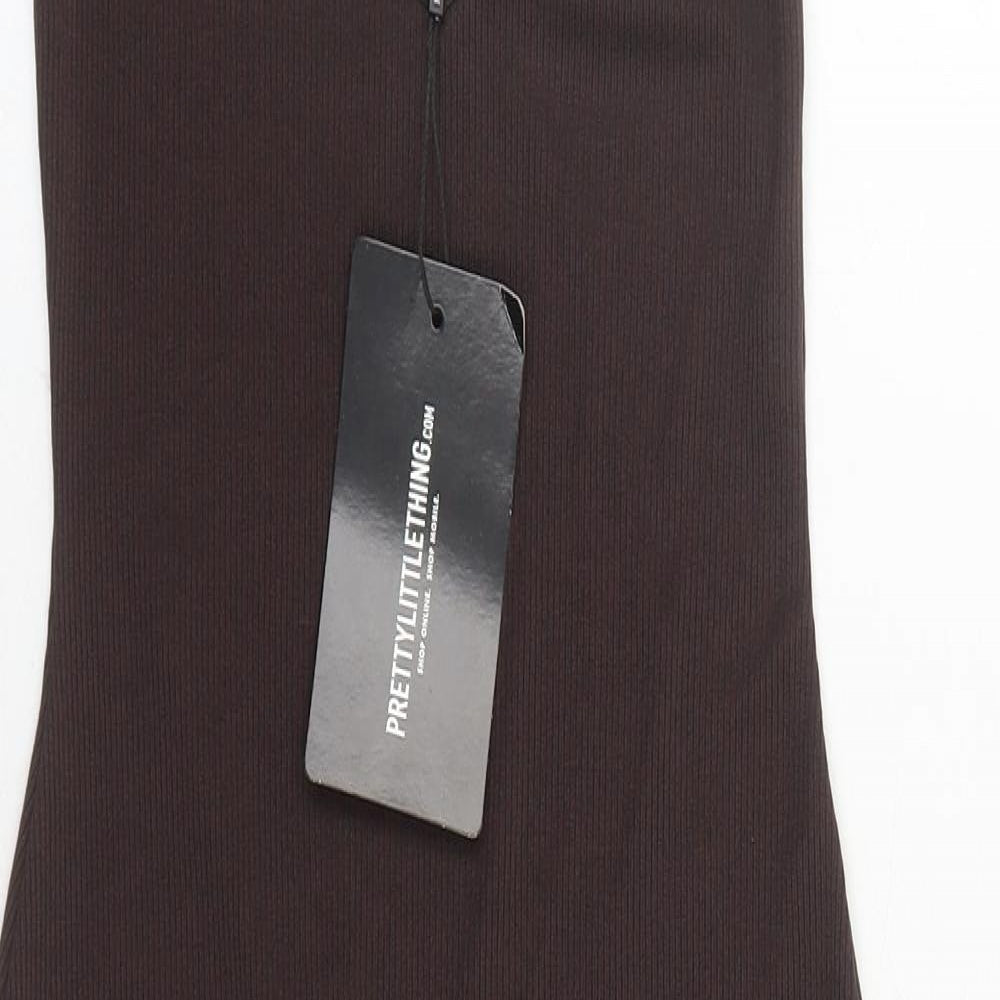 PRETTYLITTLETHING Womens Brown Polyester Bodycon Size 4 V-Neck Pullover