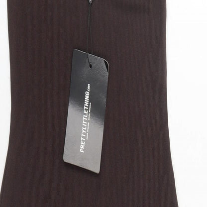 PRETTYLITTLETHING Womens Brown Polyester Bodycon Size 4 V-Neck Pullover