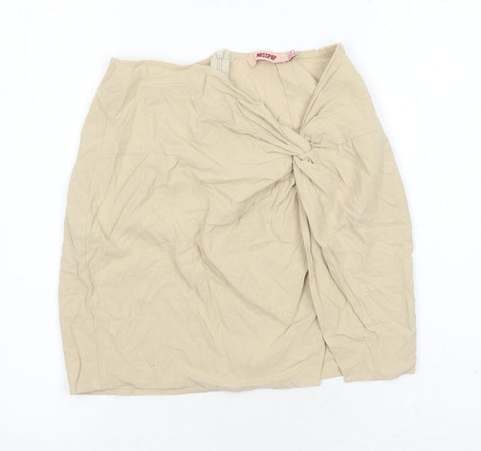 Misspap Womens Beige Viscose Mini Skirt Size 14 Zip - Side Split Detail