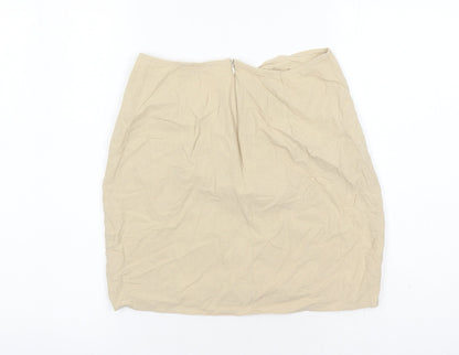 Misspap Womens Beige Viscose Mini Skirt Size 14 Zip - Side Split Detail